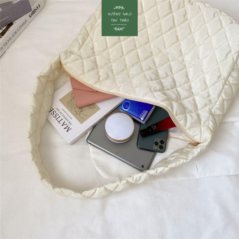 TÚI TOTE ĐEO CHÉO VAI CHẦN BÔNG UNISEX ULZZANG HÀN QUỐC - TÚI PHAO CHẦN BÔNG