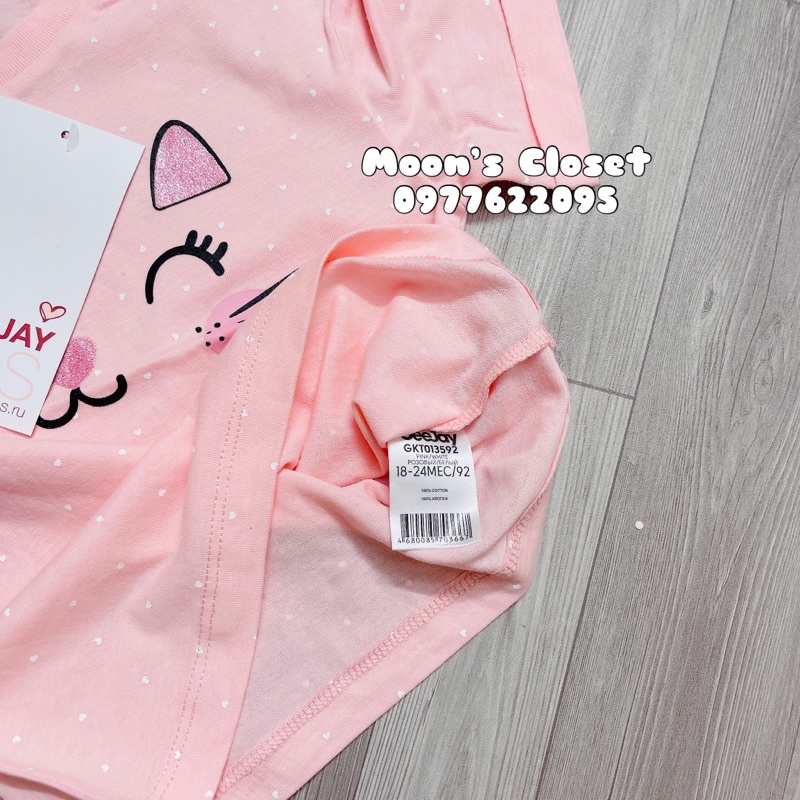XD- Áo phông mèo hồng chấm bi size 9/12m-3/4y