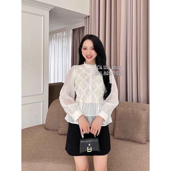 [Ảnh thật + video] Áo tơ peplum ren hoa bèo tầng