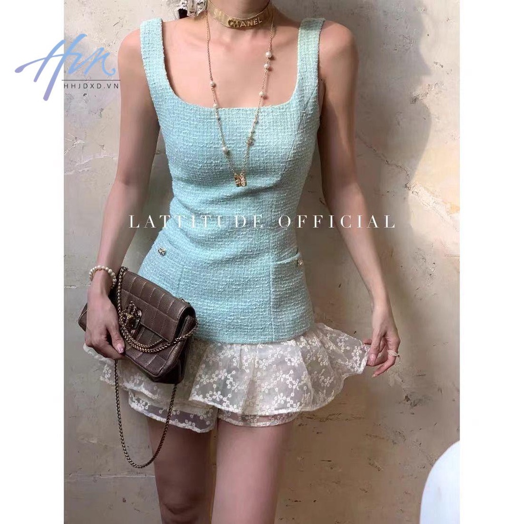 Đầm Nữ Không Tay Màu Trắng Xanh Lá Phong Cách Hàn Quốc Mới