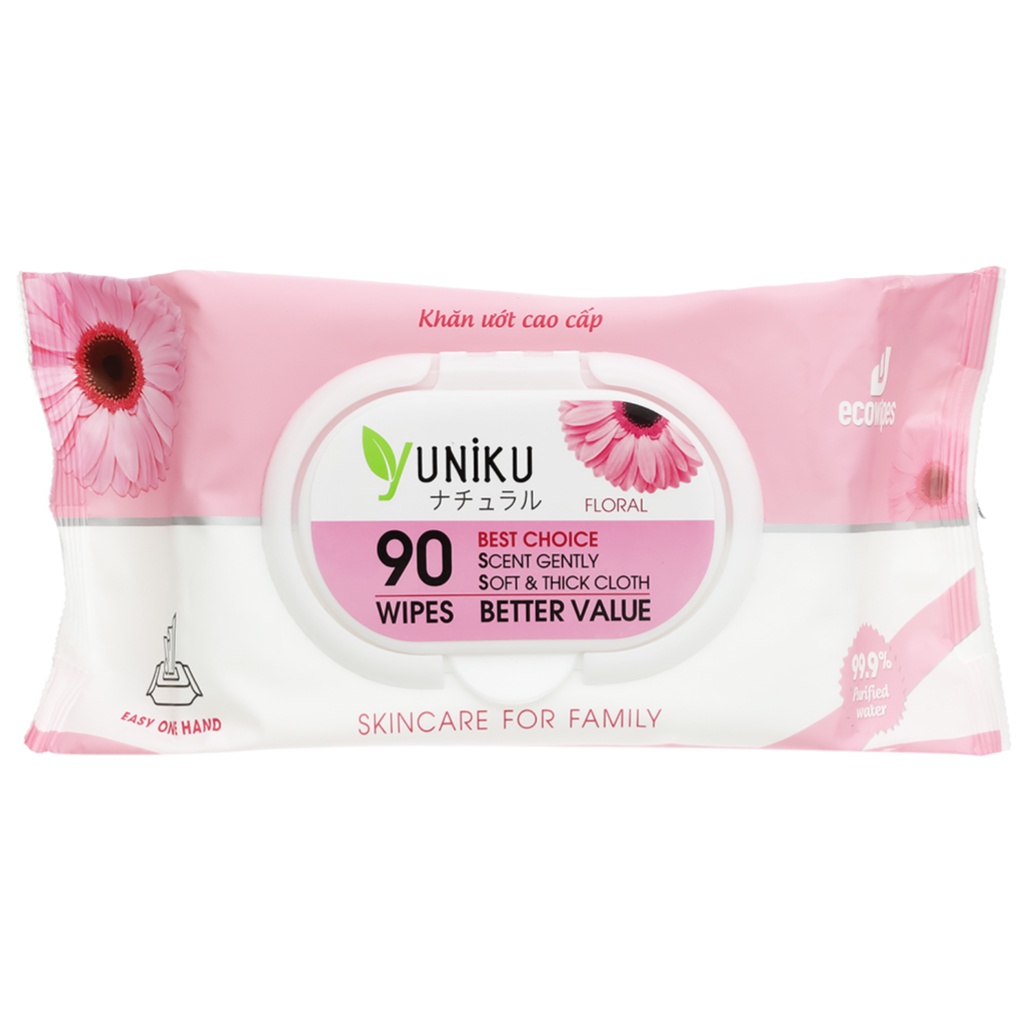 Khăn ướt nha đam không mùi,  hương trà xanh, hương hoa, hương nhài 20,90 tờ YUNIKU Nhật Bản