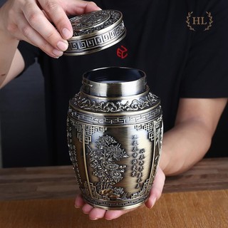 Lọ đựng chè đồng hoa văn cổ | lọ chè hợp kim đồng size to | lọ đựng trà size to | lọ trà tứ quý