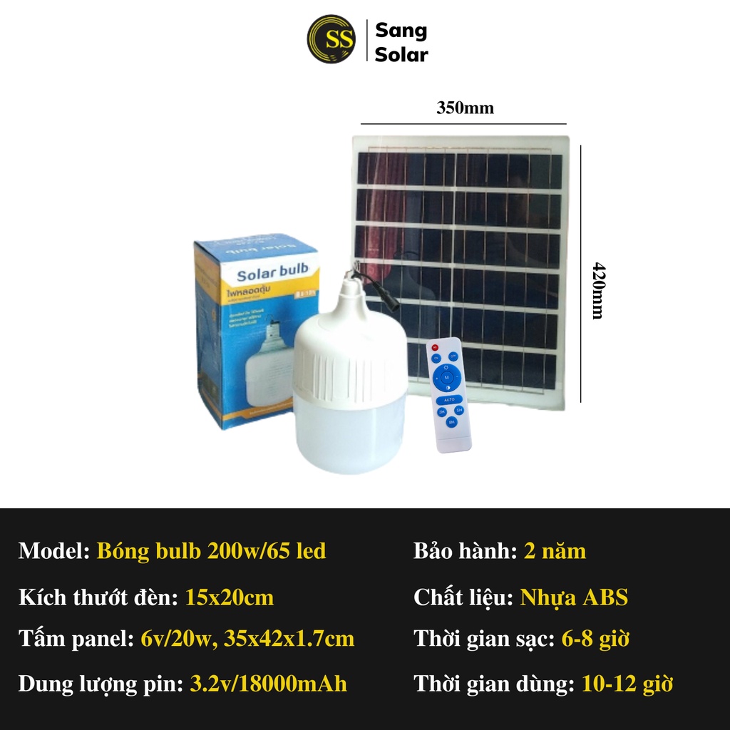 Bóng đèn led búp năng lượng mặt trời, sạc tích hợp điện gia đình, công suất 120w/200w