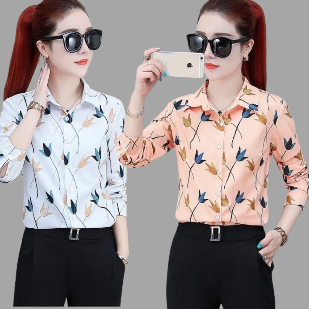 Áo Sơ Mi Nữ Dài Tay Họa Tiết Hoa Chéo NK01 Chất Vải Kate Đẹp, Mềm Mịn Thời Trang Nữ Cao Cấp