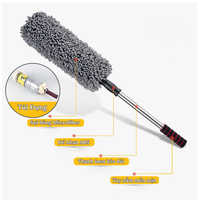 Chổi rửa xe ô tô sợi dầu chuyên dụng, chổi lau xe ô tô cán co rút tiện lợi, chổi vệ sinh ô tô sạch