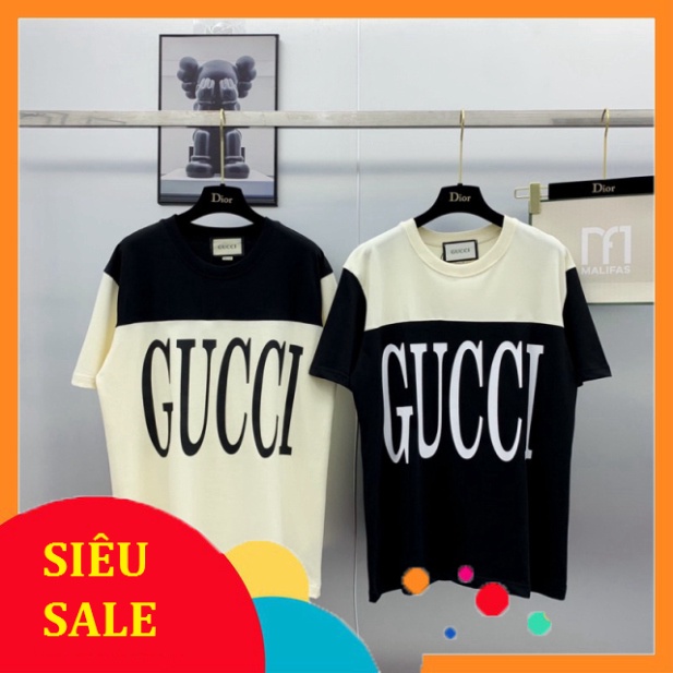 -> Áo phông nam nữ Premium Cotton pha màu đen sữa dập chữ GG trước ngực siêu sang 2023 ->