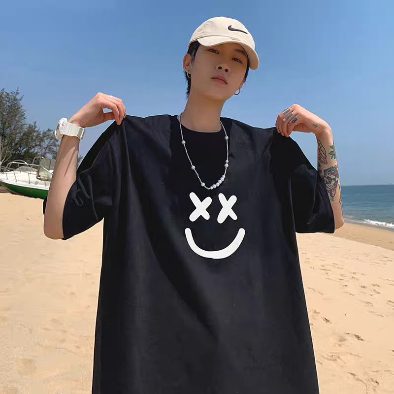 Áo thun unisex tay lỡ form rộng , áo phông nam nữ form rộng chất cotton mát mịn thấm hút mồ hôi in hình mặt cười