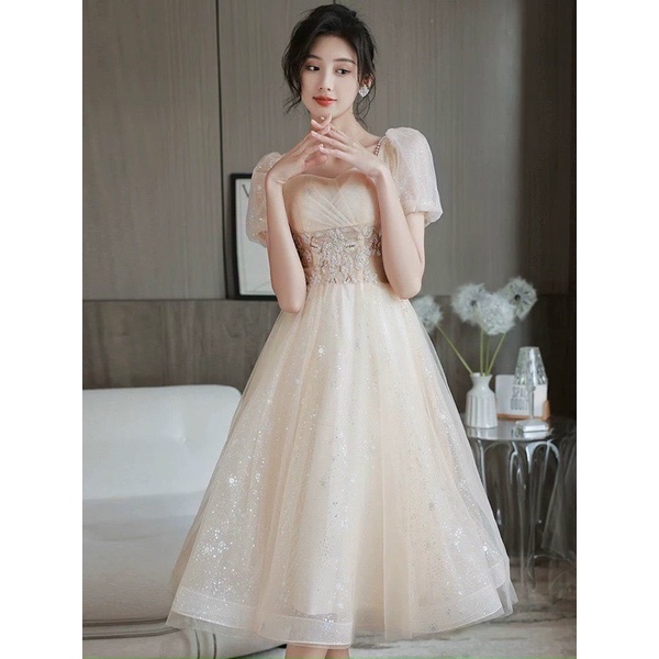 Đầm thiết kế Đầm lưới kim sa lấp lánh phối ren eo