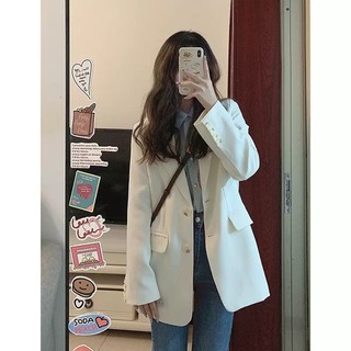 Áo blazer nữ dáng dài form rộng áo khoác vest nữ blazer trắng retro kiểu hàn quốc đi học đi làm đi chơi bz001