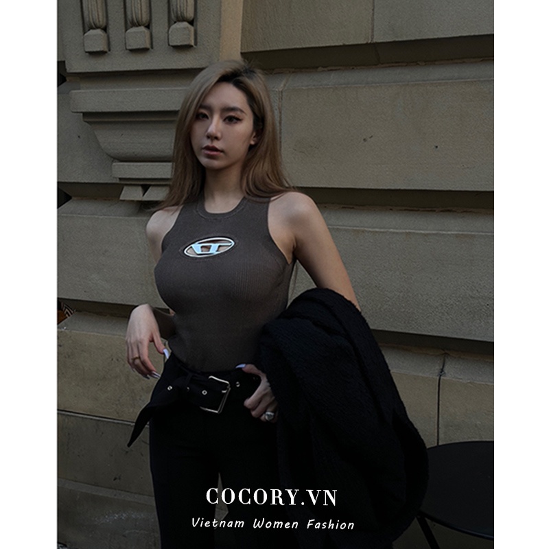 Cocory vn Áo Croptop Trễ Vai Dáng Ôm In Chữ Phong Cách Đường Phố Gợi Cảm Thời Trang Cho Nữ