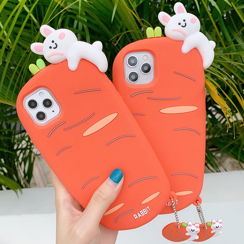 Ốp Điện Thoại Silicon Mềm Hình Thỏ Cà Rốt 3D Cho iPhone 14 13 12 11 Pro Max X XR Xs 6 6s 7 8 Plus