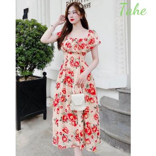 Váy đi biển hoa voan mềm mại thiết kế tiểu thư Tahe V74