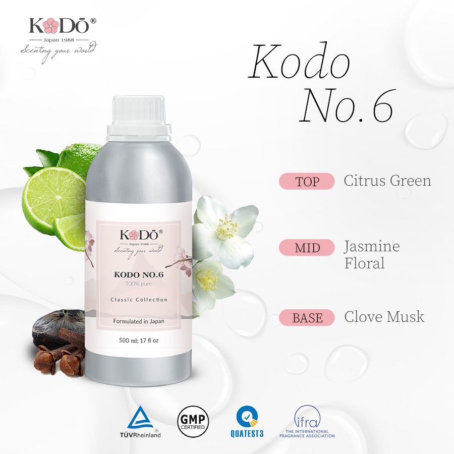 [Chai 500ml] KODO - CLASSIC Collection - Tinh dầu nước hoa Nguyên chất White Tea, Bb British, Elegant, White Rose