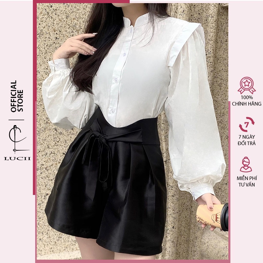 Quần short nữ LUCII thiết kế nơ eo vải tafta tôn dáng - LU30