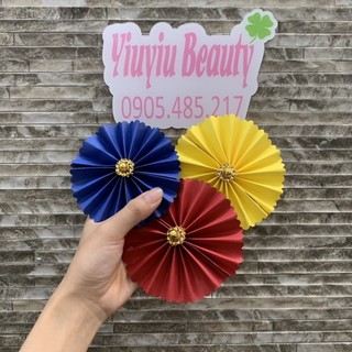 Quạt tròn 9-10cm giấy cứng đính hạt cườm trang trí