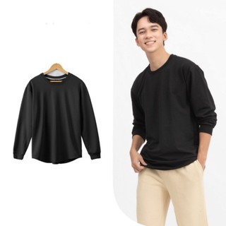 Áo sweater basic vạt bầu trơn, áo thun dài tay nam nữ cao cấp trơn cổ tròn