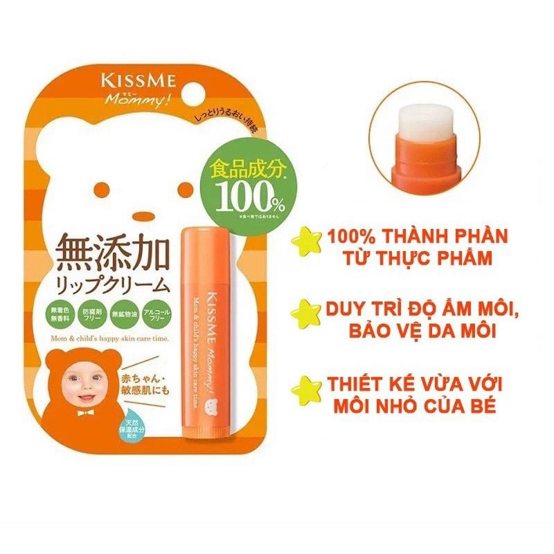 Son Dưỡng KissMe Mommy Lip Balm Stick Cấp Ẩm Ngừa Khô Ráp Cho Bé 2.5g