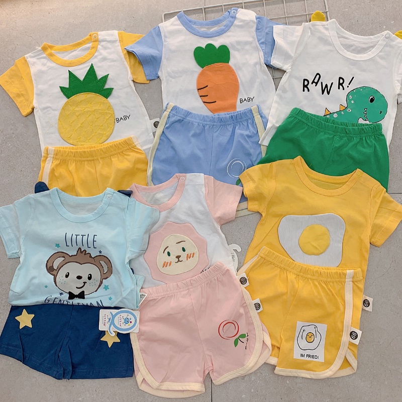 Set Bộ Quần Áo Bé Trai Bé Gái Ngắn Tay Chất Cotton Siêu Mát Họa Tiết Dễ Thương, Hàng Túi Rip Cao Cấp Mã 1040