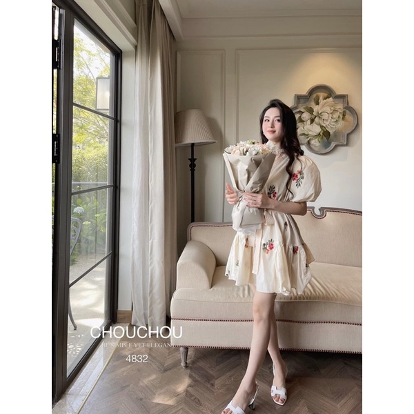 Đầm Thêu Hoa Thắt Eo Cổ V Siêu Xinh Mã AL20