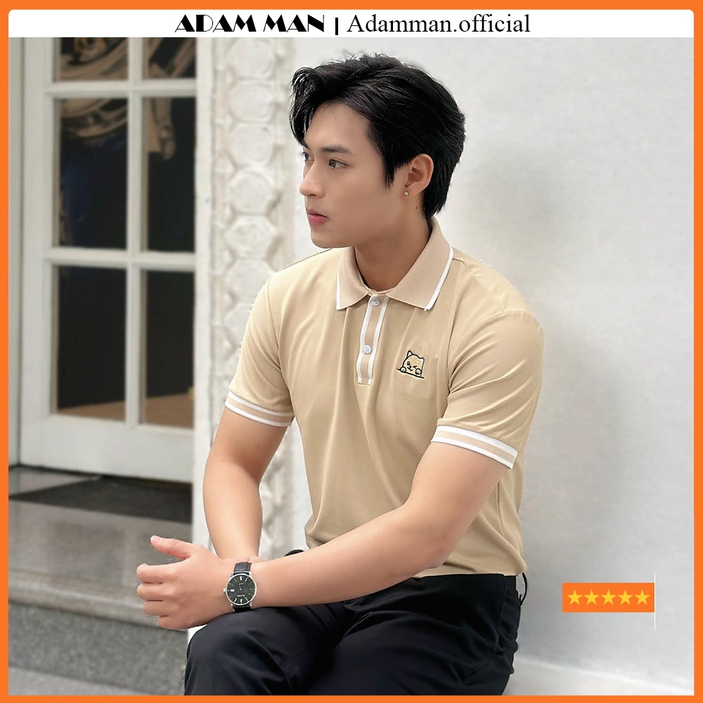 Áo thun polo nam hoạ tiết thêu con mèo dễ thương, áo thun nam chất liệu vải cotton mặc mát co giãn 4 chiều - ADAMMAN