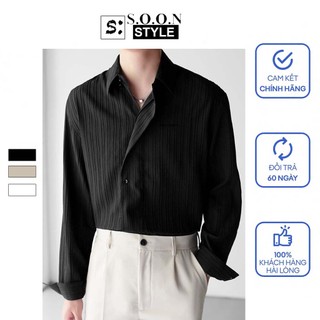 Áo Sơ Mi Gân Dài Tay Nam, Thiết Kế Khuy Chéo Thời Trang Soonvn Sang Trọng Lịch Lãm For Men_PL02