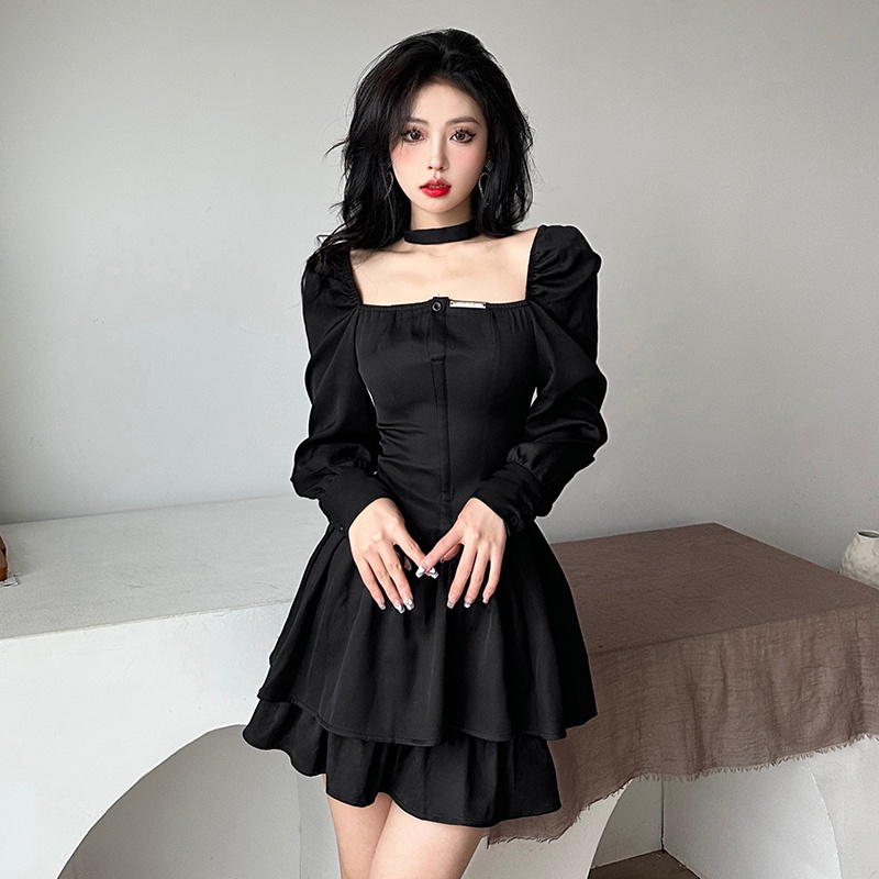 Đầm Cổ Vuông Dáng Ôm Phong Cách retro Thời Trang Cho Nữ