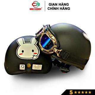 Mũ bảo hiểm 1/2 chính hãng NON CAMRY, tem Thỏ trắng dễ thương, năng động kèm kính phi công, kính UV