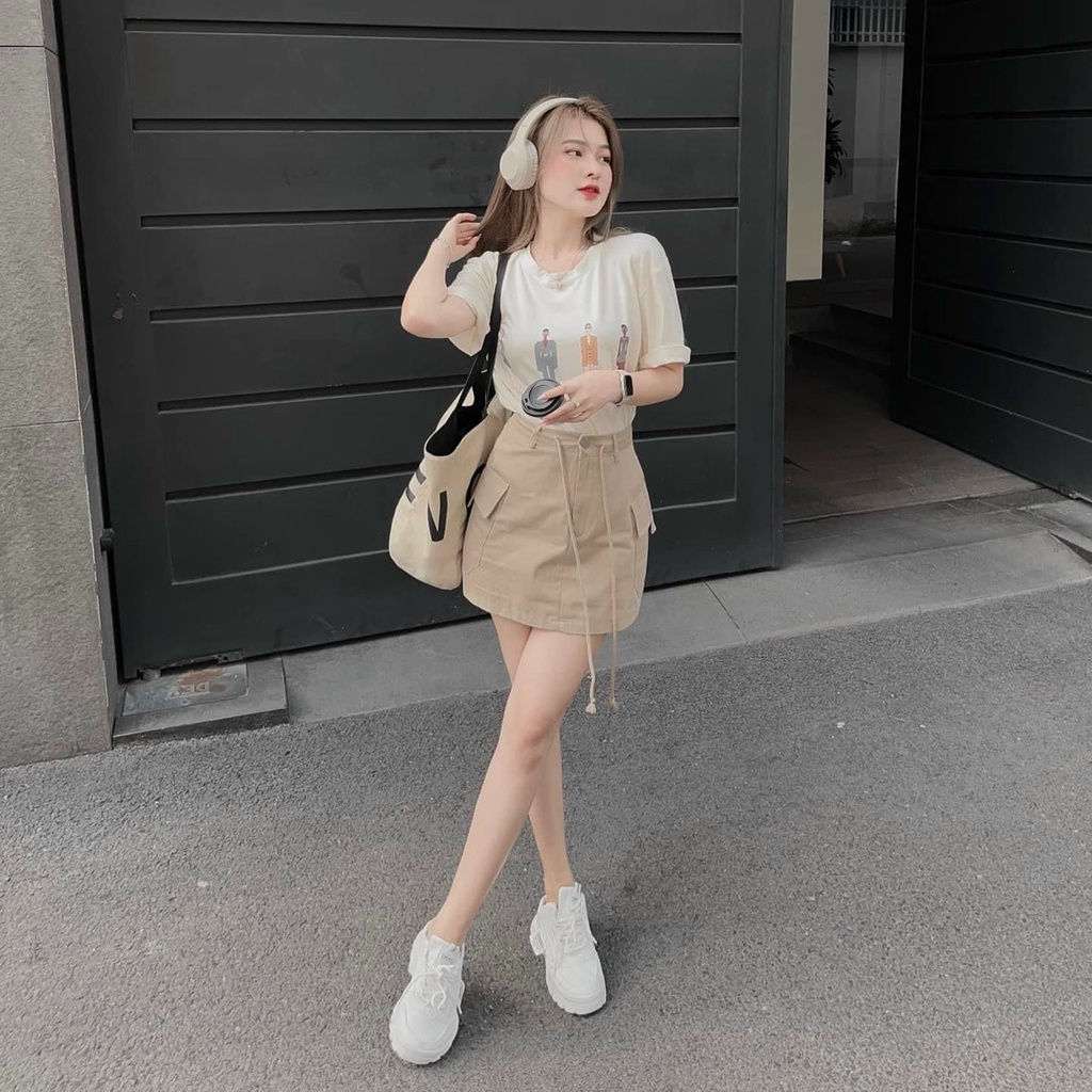[3.3 Sales Freeship]Set bộ áo thun trắng in hình mix chân váy ngắn chữ A cá tính,set váy tuổi teen đi chơi trẻ trung d