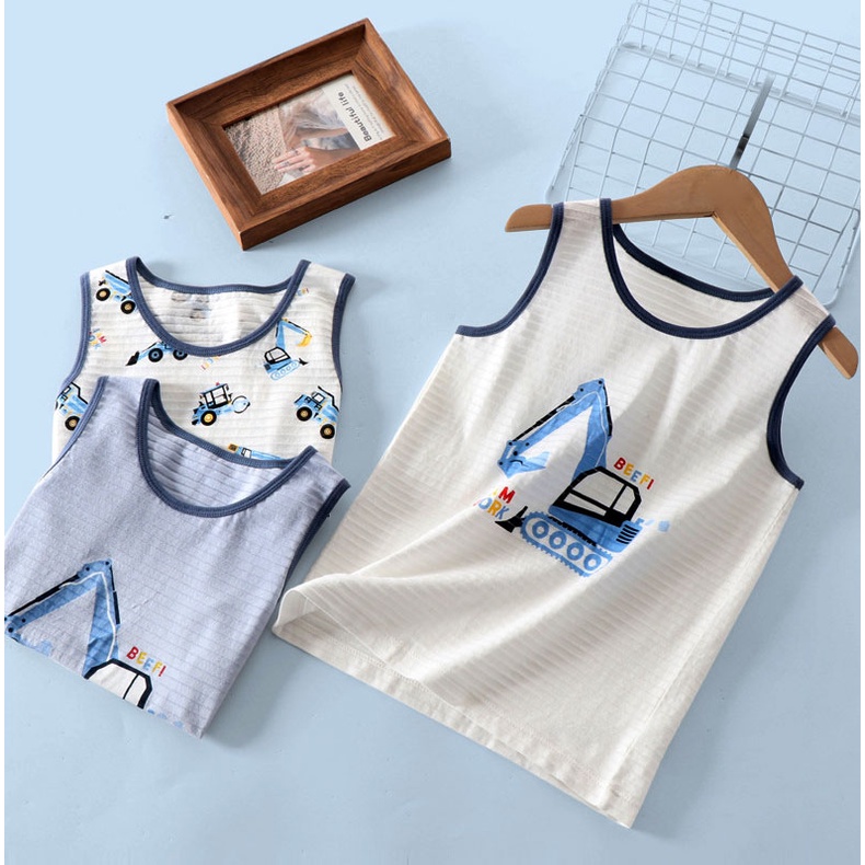 Sét 3 áo ba lỗ, áo sát nách chất cotton giấy Cực Mát mùa hè cho bé TRai hãng MAM DAD KIDS