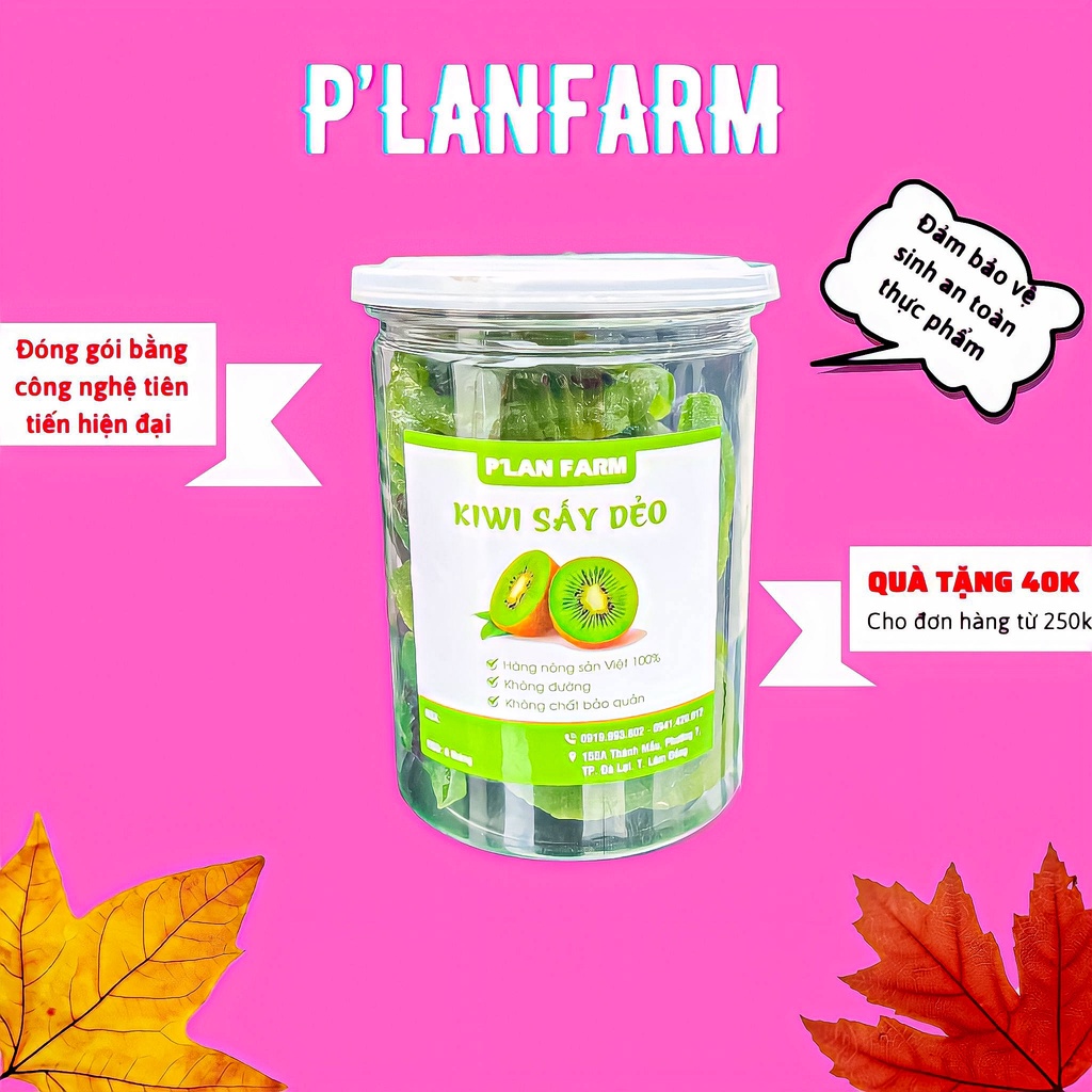 Kiwi sấy dẻo không đường nguyên vị 500gr P'LANFARM mứt Trái cây sấy dẻo đặc sản đà lạt