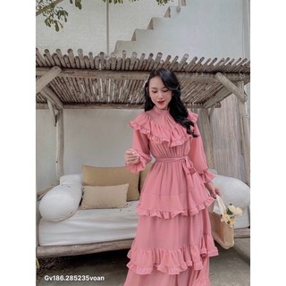 gv186 - đầm maxi tầng bèo, chất voan