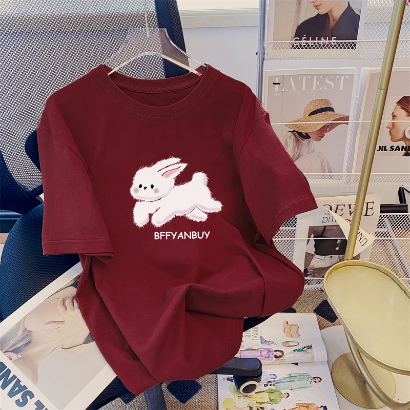 Áo thun SUXI tay ngắn cổ tròn dáng rộng cotton in họa tiết thời trang mùa hè cho nữ