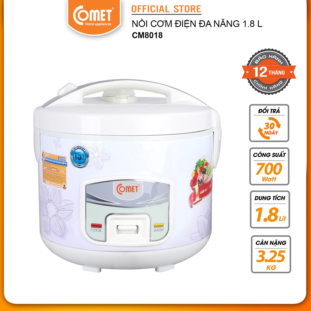 [Mã ELCMVIP1 giảm 10% đơn 699K] Nồi cơm điện 1.8L COMET - CM8018