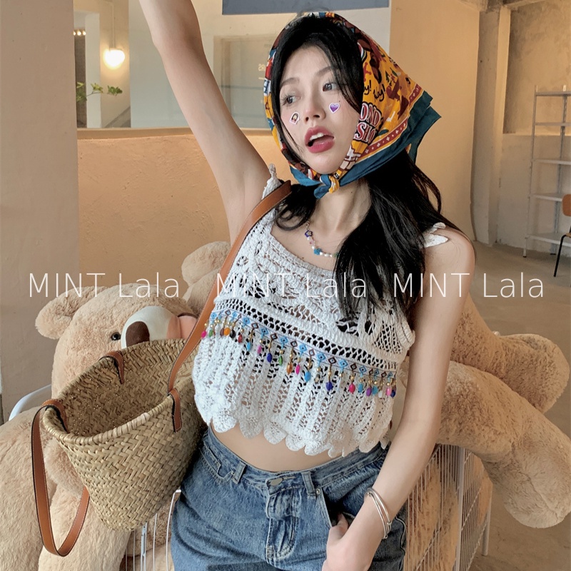 Áo Boho Vintage Trắng Croptop Phối Hạt Đẹp - CÓ SẴN