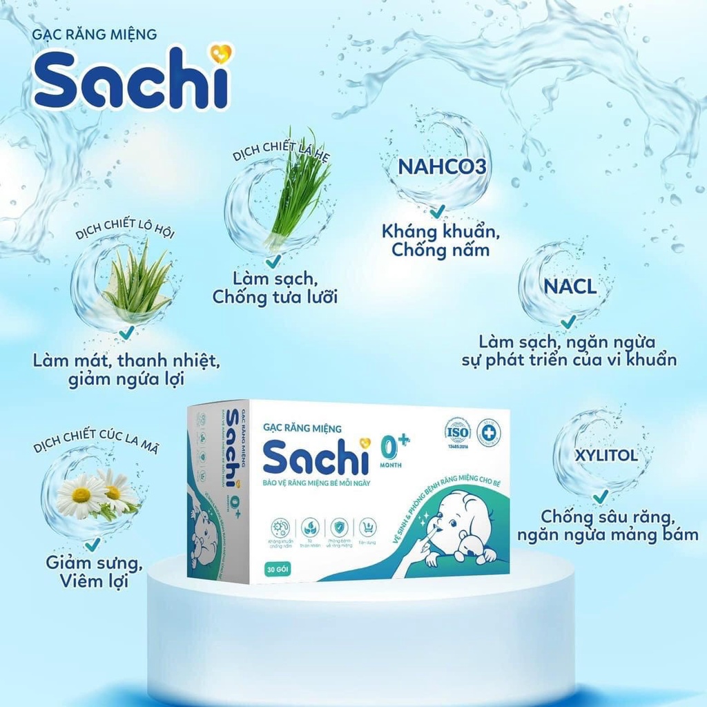 Gạc rơ lưỡi, vệ sinh răng miệng Sachi cho bé từ sơ sinh - Hộp 30 gói