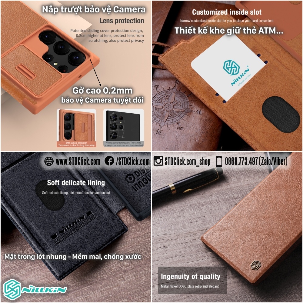 BAO DA SAMSUNG GALAXY S23 ULTRA 5G NILLKIN QIN PRO BẢO VỆ CAMERA CHÍNH HÃNG