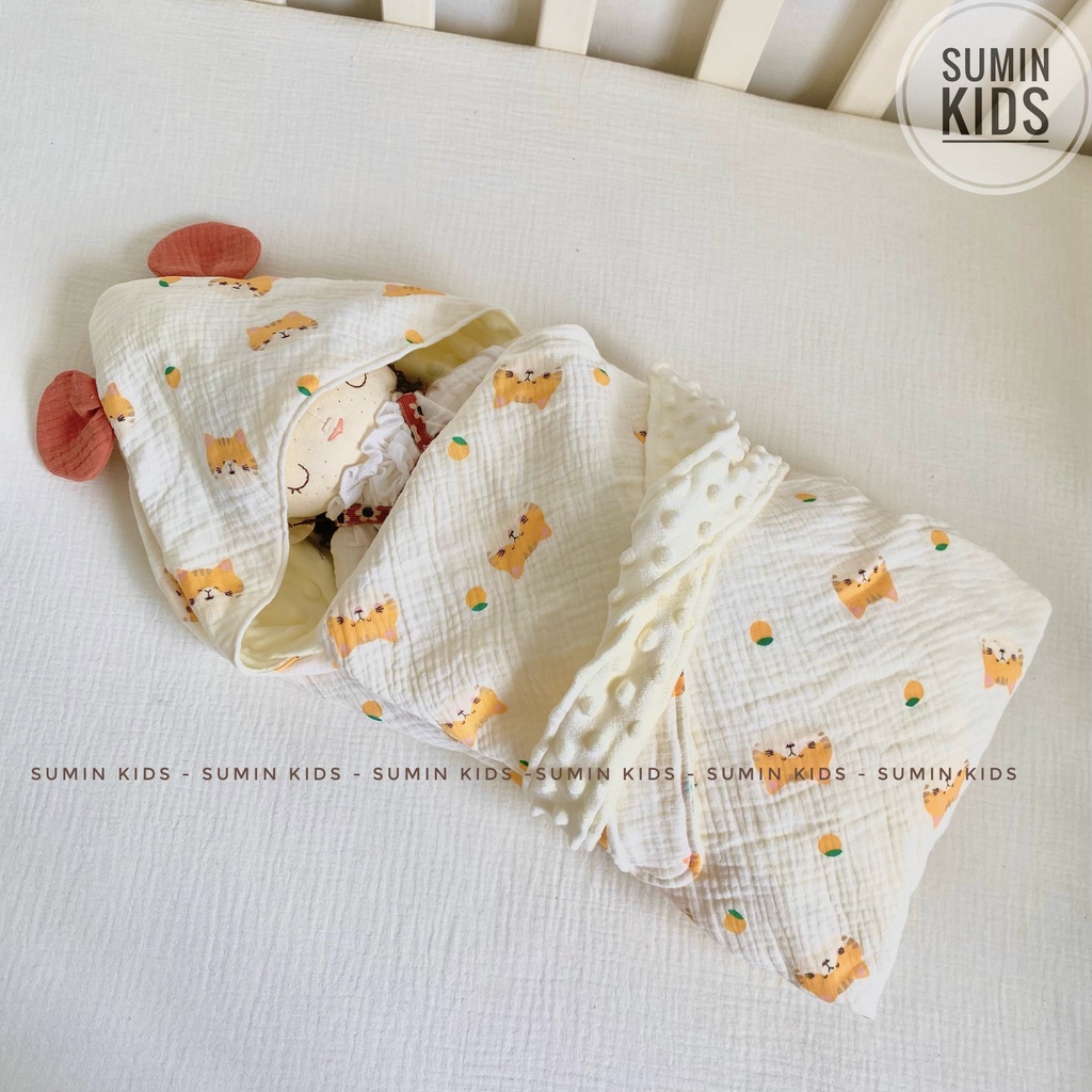 Choàng Ủ Xô Muslin Có Mũ Siêu Mềm, Ấm Cho Bé Sơ Sinh cao cấp SUMIN