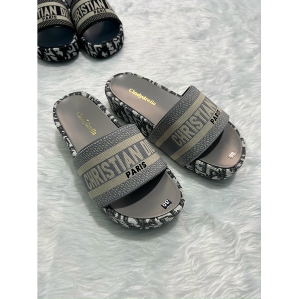 Dép Nữ , Dép Bản Di.or , Dép Bánh Mì Đế Cao 5Cm , Chất Liệu Vải In Họa Tiết , Size 35-39