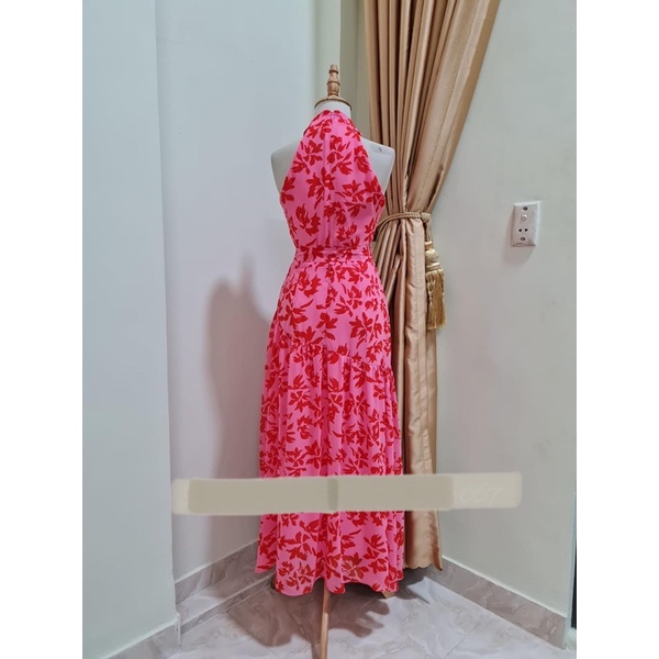 Đầm voan tơ Taylor dư xịn chuẩn xuất dư màu hoa đỏ