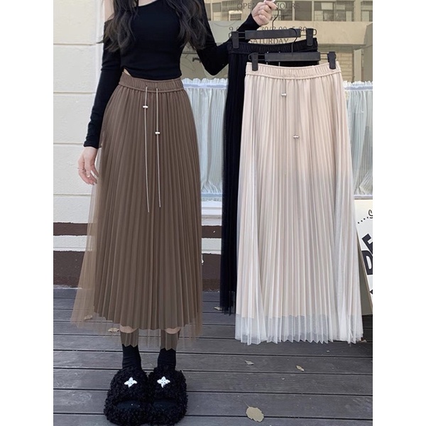 Chân váy xếp ly dây xích dài hàng QC hot hit