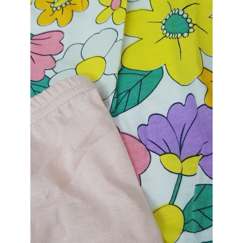 Bộ cotton Petite áo 2 dây hoa - quần legging cam size 90 - 130