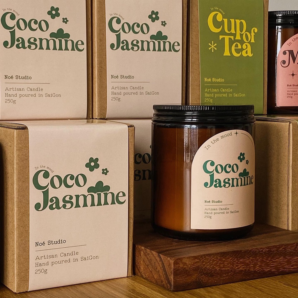 Nến Thơm Noé Studio Coco Jasmine Cao Cấp Có Nắp Đậy Sáp Đậu Nành Tinh Dầu Thiên Nhiên An Toàn