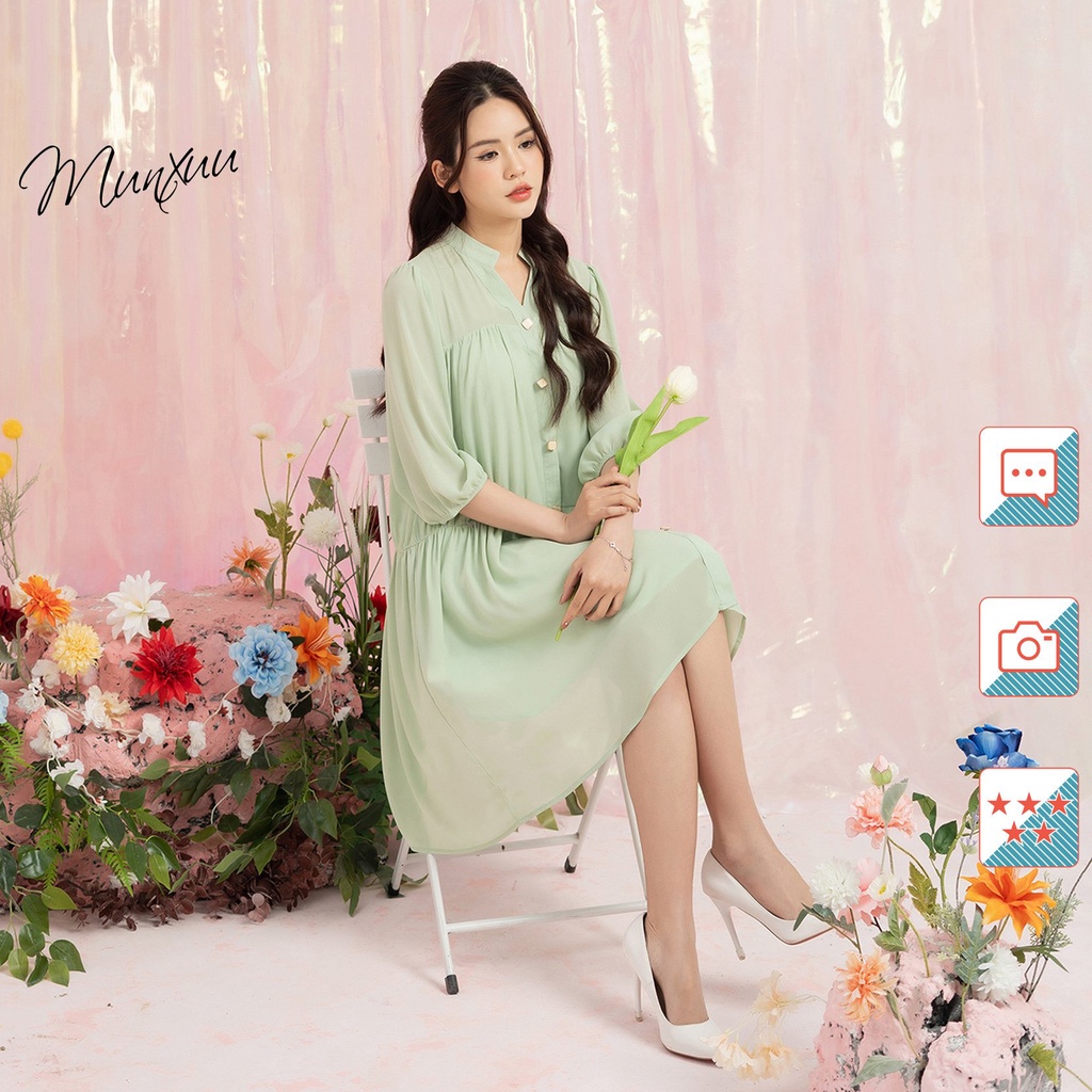 Váy nữ thiết kế dáng babydoll chất tơ mềm mịn có lớp lót lụa kiểu dáng nhẹ nhàng thanh lịch MUNXUU- V19