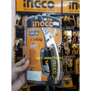 Dao cắt rọc đa năng ingco huk6128 lưỡi sk5, kích thước lưỡi dao: 61x19mm, kèm theo 5 lưỡi