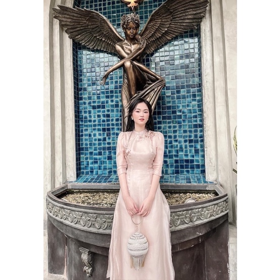 Áo Dài Hoạ Y voan tơ cao cấp 2 lớp 4 tà