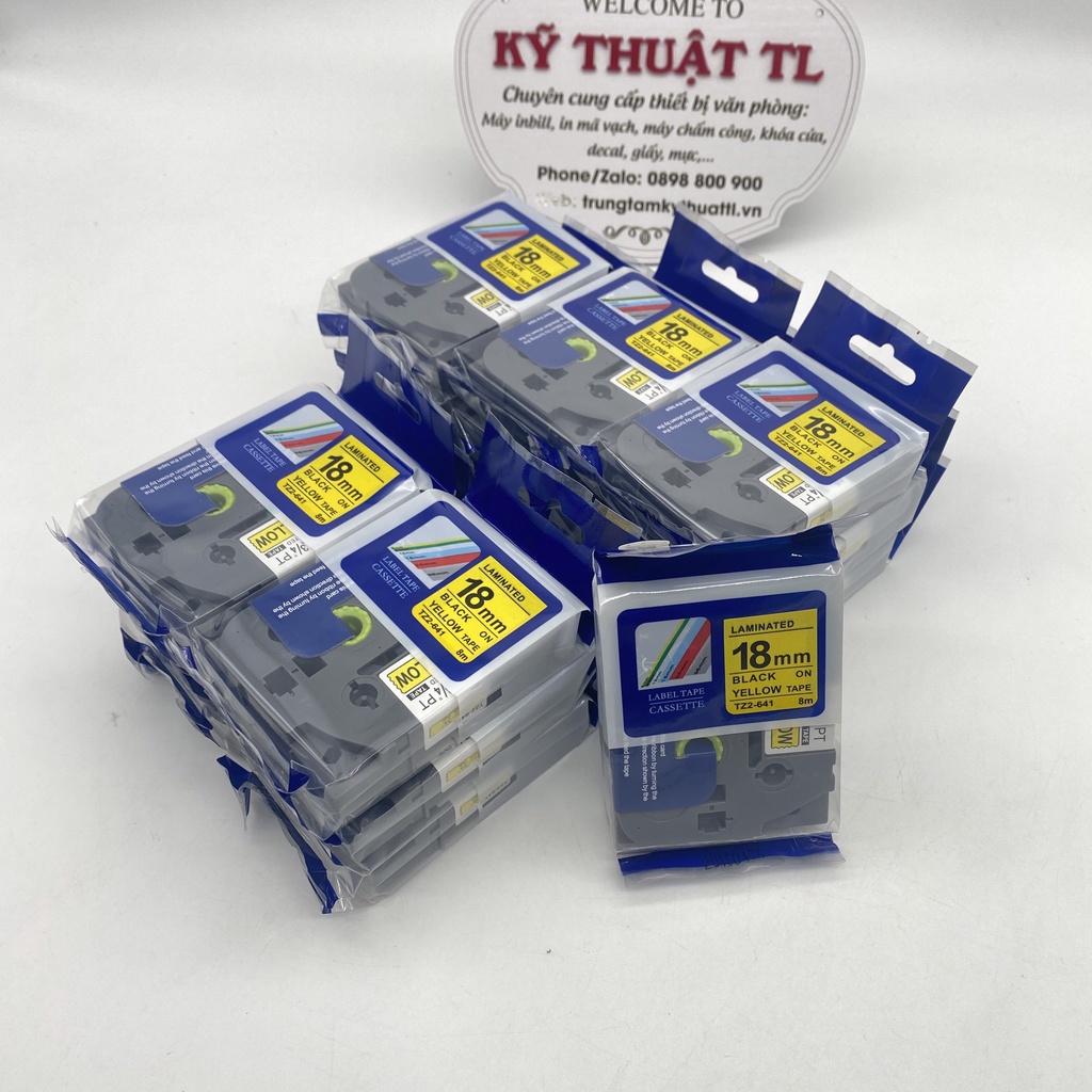 Cuộn băng nhãn 18mm TZ2-641 chữ đen nền vàng cho máy in Brother P-Touch