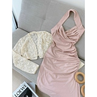 SÉT ĐẦM HỒNG KÈM KHOÁC KEM