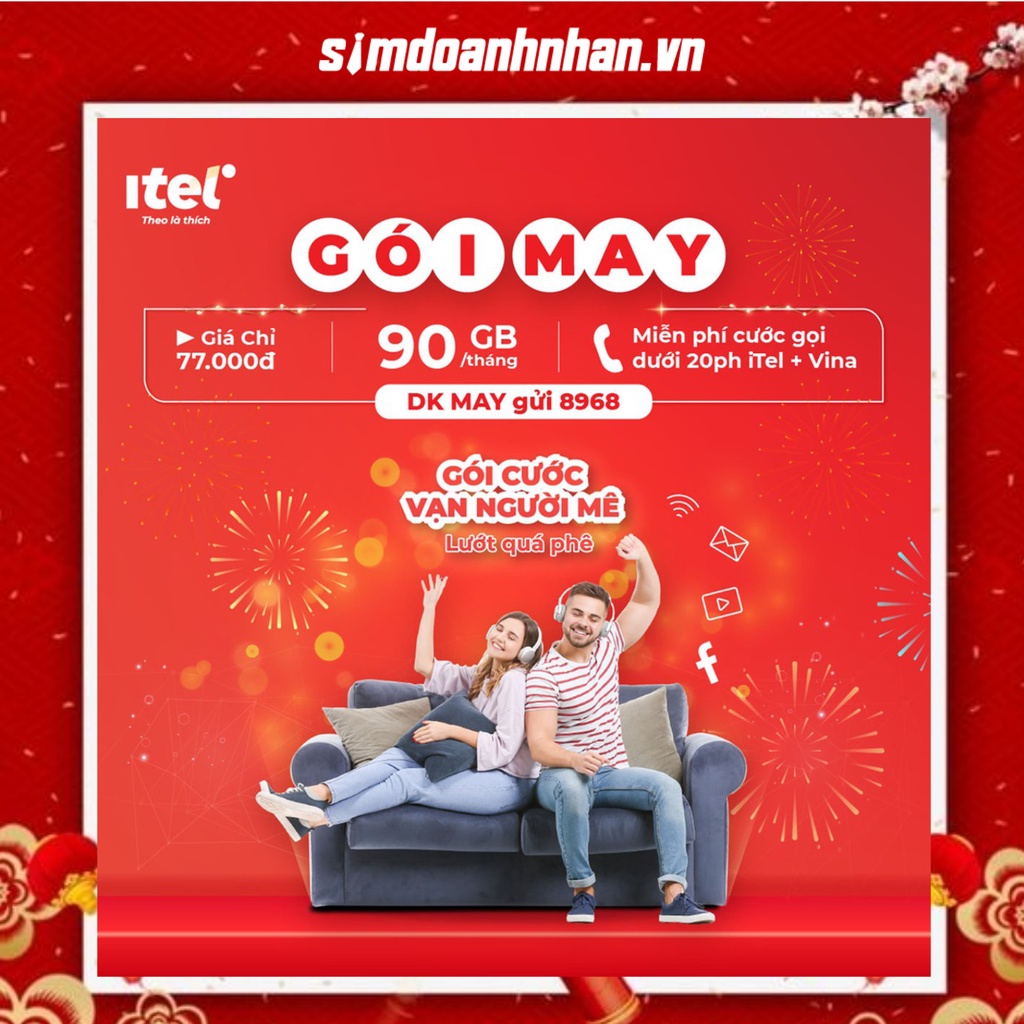 Sim 4G Itel Số Đẹp, Sim Tiến Lên 199k Ưu Đãi Gói Cước MAY77, TẶNG 90GB/Tháng, Miễn Phí Gọi Nội Mạng
