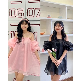 [Mina Dress] Váy trễ vai tay bồng dây ngọc, đầm tiểu thư trễ vai, váy dự tiệc đi chơi bazizcloset