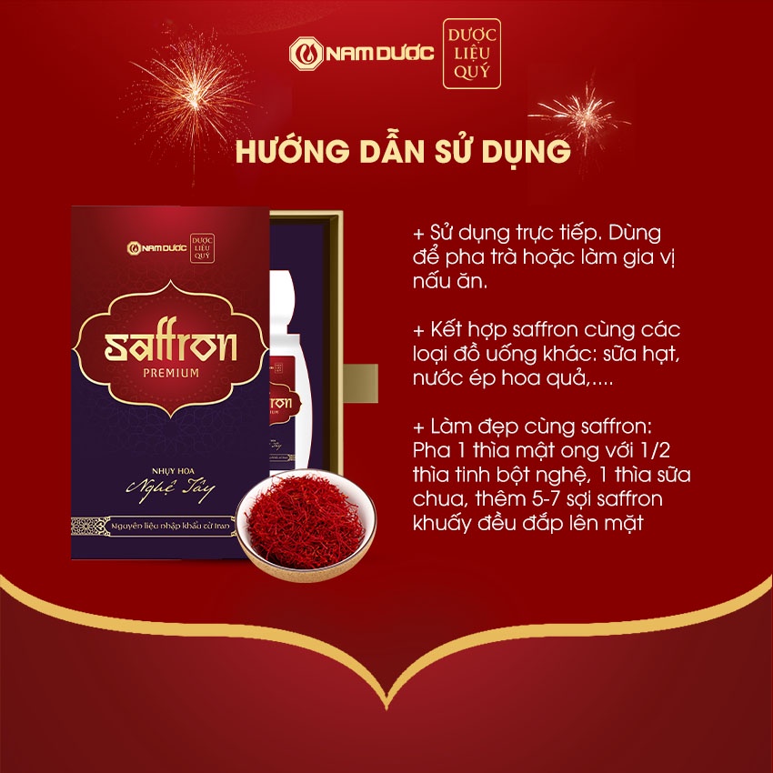 Saffron Premium Nam Dược, hộp 1g, Nhụy hoa nghệ tây nhập khẩu Iran, làm đẹp da, chống lão hóa, ngủ ngon